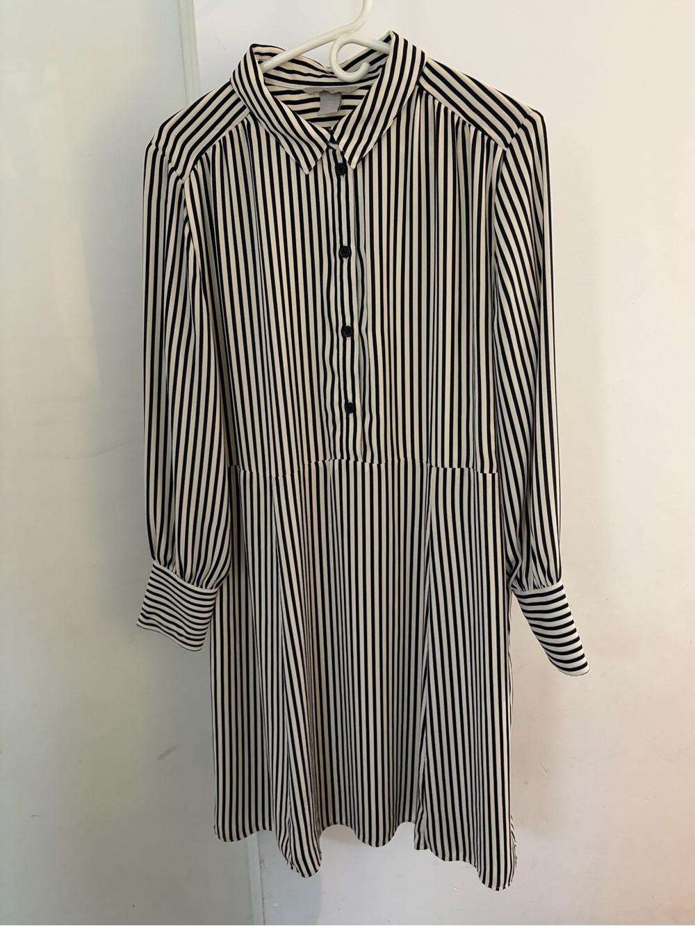 H&M Black + Cream Striped Shirt Dress – Size L